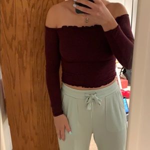 off the shoulder maroon top